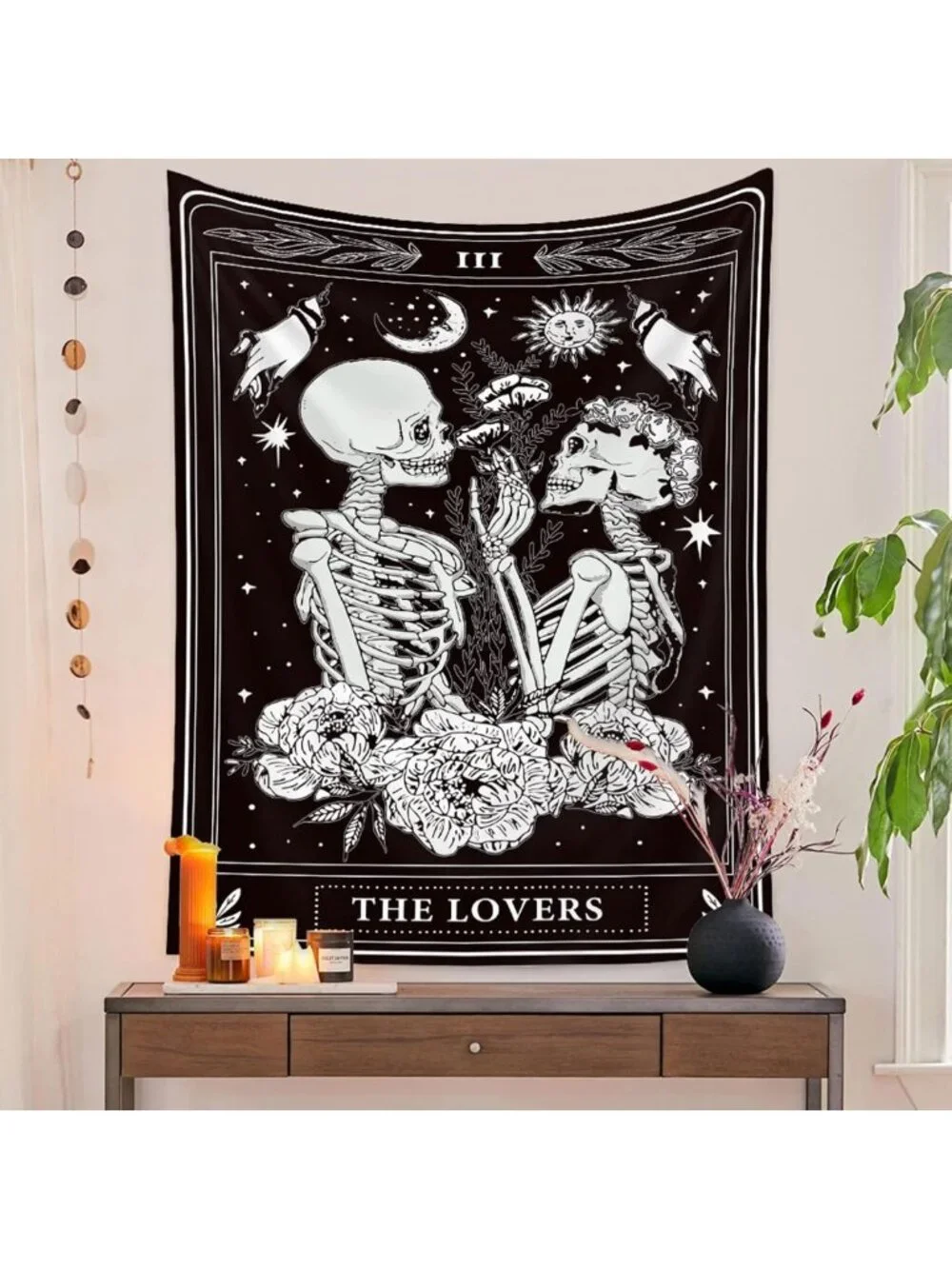 Gothic Skull Tapestry - Black & White Skeleton Wall Hanging for Dark Aesthetic